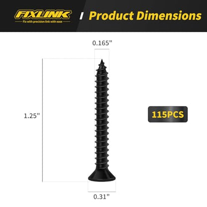 Wood Screws 1-1/4 Inch, 115PCS, FIXLINK #8 x 1-1/4“ Flat Head Black Screws - size: #8 x 1-1/4"
