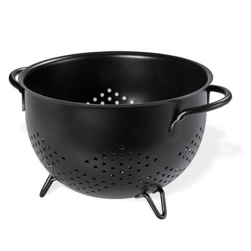 Metal Colander 5 Quart Powder Coated Self-draining Metal Strainer with Base,Kitchen Pasta Fruit Vegetable Basket with Double Handles (Light Black) - color: Light Black