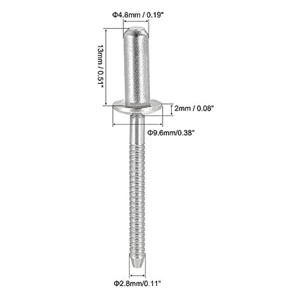 uxcell Blind Rivets, 304 Stainless Steel Pull Rivets Core Decoration Rivets 4.8mm Diameter 13mm Grip Length Close End Silver Tone, 50pcs - size: 4.8mm x 13mm