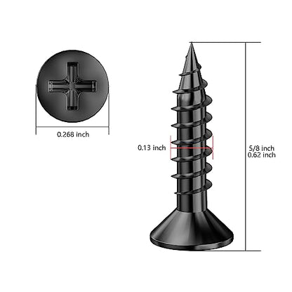 Wensilon (700Pcs) #6x5/8 Black Wood Screw Quick Metal Self Tapping Flat Head - color: Black, size: #6x5/8