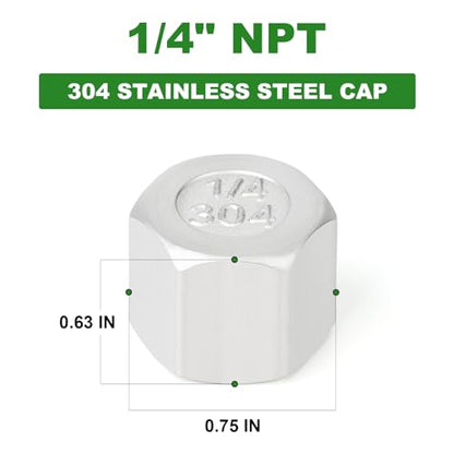 TAISHER 5Pcs 304 SS Cap Pipe Plug Socket Fitting 1/4" NPT Female - size: 1/4" FNPT(Cap)