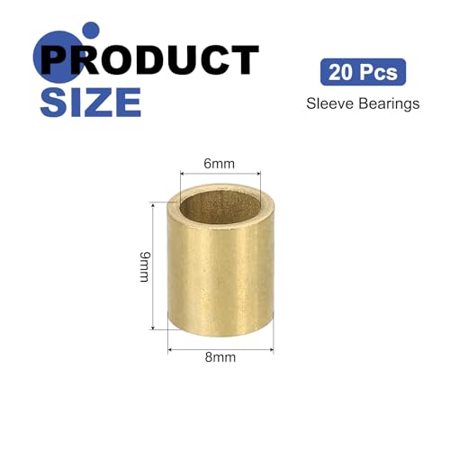 uxcell 20Pcs Sleeve Bearings, 6mm Bore x 8mm OD x 9mm Length, Self-Lubricating Sintered Bronze Bushings - size: 6mm Bore x 8mm OD x 9mm Length