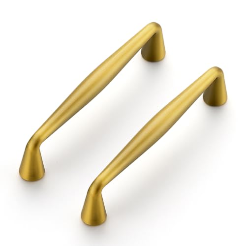 Ravinte Brushed Brass Cabinet Handles Solid Handles,3-3/4 Inch,5 Pack - color: Brushed Brass, size: 3-3/4 Inches Hole Center