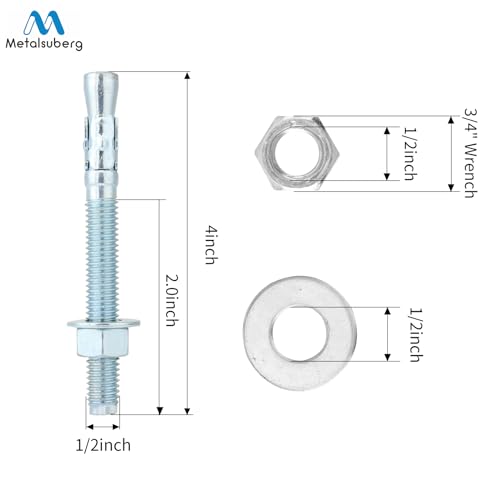1/2"x4"Wedge Anchors by Zinced of Heavy-Duty Fastener for Cement and Concrete (8pcs Pack) - size: 1/2"x 4"-8pcs