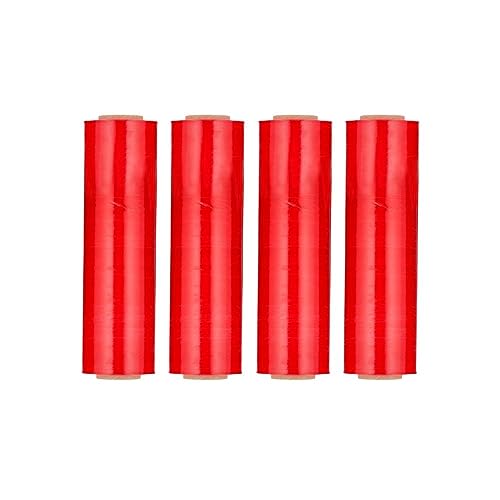 PSBM 4 Rolls Red 20 Inch x 1000 Feet 80 Gauge Stretch Film/Wrap, Heavy Duty Industrial Strength Shrink/Plastic Wrap for Moving, Packing, Shipping, Pallet Wrapping & Storage - color: Red, size: 4 Rolls