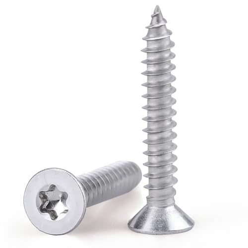 #4 x 1 Flat Head Torx Drive Self Tapping Screws for Wood and Sheet Metal, 304 Stainless Steel 18-8, Corrosion Resistant Countersunk Star Drive Head Screws, Pack of 100 - size: #4 x 1"