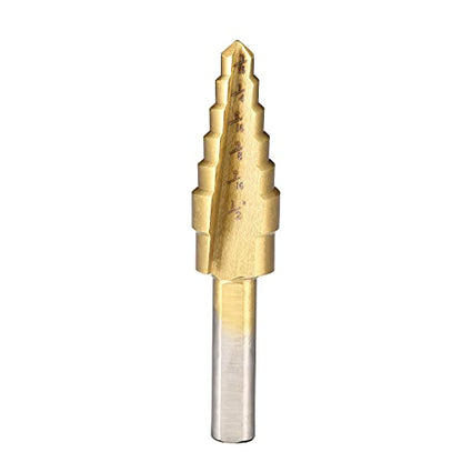 uxcell Step Drill Bit HSS4241 3/16" to 1/2" 6 Sizes Straight Flutes Triangular Shank for Metal Wood Plastic