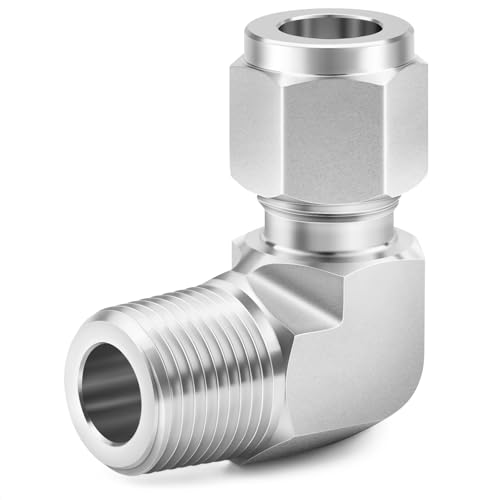 ChillWaves 304 Stainless Steel Compression Tube Fitting, 1/2" OD x 3/8" NPT Male 90 Degree Elbow Compression Union Connector(1-PACK) - size: 1/2" OD x 3/8" MNPT