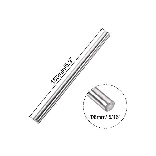uxcell 8mm x 150mm 304 Stainless Steel Solid Round Rod for DIY Craft - 2pcs - size: 8 mm x 150 mm