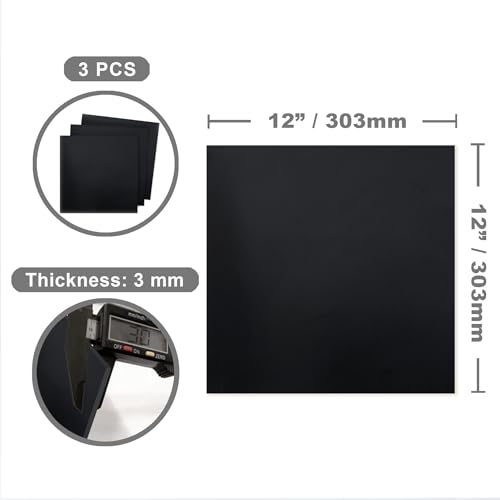 Black Plastic Board High Density Polyethylene Sheet HDPE 1/4 Thick, 12x12 inch, 3 pcs