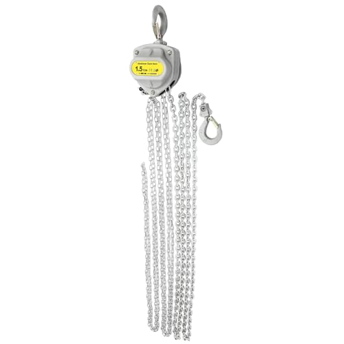 DYNAMI Hand Chain Hoist,Aluminum Alloy Manual Lever Chain Hoist,Thickened Chain, Dual Pawl Brakes, 2 Heavy-Duty Hooks,Lifting Capacity 1.5T,Chain Length 6M,Strap Length 2M,Strap Capacity 2T (1.5T) - style: 1.5T