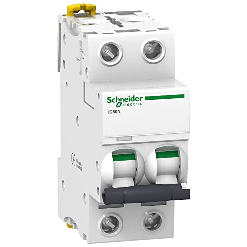 Schneider Electric A9F74210 IC60N Circuit Breaker, Acti9, 2P, 10A, Curvature C, 50/60 Hz, White