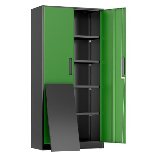 Greenvelly Metal Storage Cabinet, 72" Locking Metal Garage Storage Cabinet with Doors and 4 Adjustable Shelves, Lockable Steel Cabinet for Home Office, Garage, Shop, School (Green 32" W x 16" D) - color: Green, size: 72 Inch - 32W