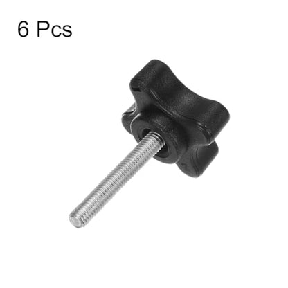 HARFINGTON 6pcs Star Clamping Knobs M5 x 30mm Metric Male Thread 32mm 4-Point Plastic Head Threaded Stud Knob Hand Tightening Thumb Screw Jig Handle, Black - size: M5 x 30mm x 32mm