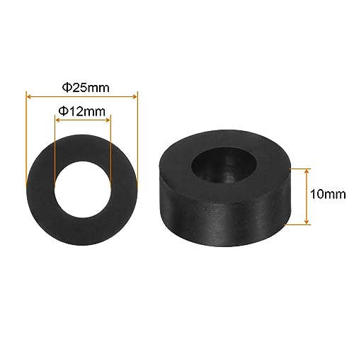 HARFINGTON 8pcs Rubber Spacer 1 Inch OD 0.47 Inch ID 0.4 Inch Thick Neoprene Round Anti Vibration Isolation Pads Isolator Rubber Washers Bushings for Home Cars Boat Accessories, Black - size: 12mm x 25mm x 10mm