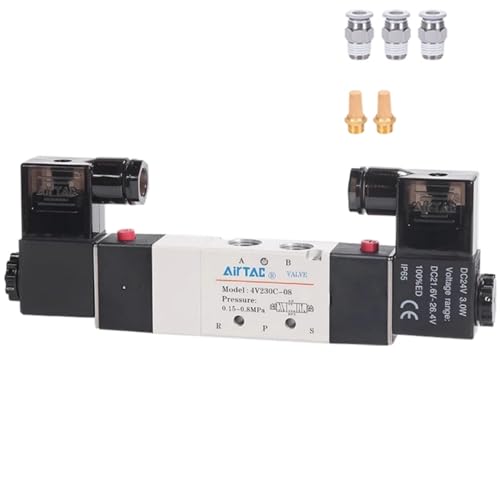 Solenoid Valve AirTAC 4V230C-08 DC12V 1/4"PT Double Solenoid 5/3 Way Closed Center Air Pneumatic Internal Pilot 21-114 PSI 5 Port 3 Position Have Memory Function. - size: 4V230C 08 1/4"PT, style: DC12V