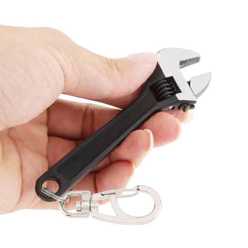 Mini Wrench Tool Keychain, Spanner Keyring Pendant, Keychain Creative Mini Adjustable Wrench Key Chain (Black) - color: Black