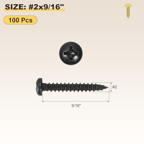 METALLIXITY Phillips Pan Head Self Tapping Screw #2x9/16 100Pcs - color: Black, size: #2x9/16"