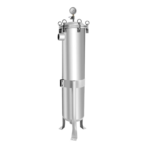 1 Bag Filter Housing 304 Stainless Steel Filter, 2″ NPT in/Out Single Bag Filter Vessel 1.0MPa with Pressure Gauge, Adjustable Legs & Quick Opening for Water Oil Beverage Chemical Filtration