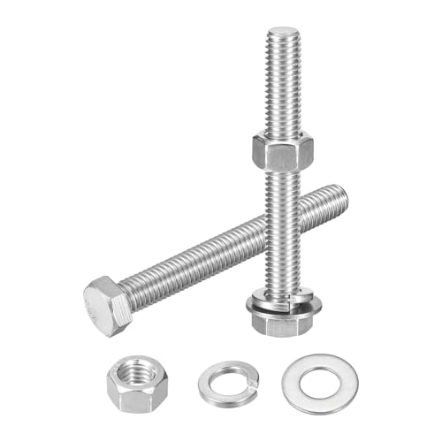 uxcell 20Set Hex Head Screw Bolt, 1/2-13 x 4 304 Stainless Steel Fully Threaded Screw Bolt with Nuts, Flat & Lock Washers, Silver - size: 1/2-13 x 4"