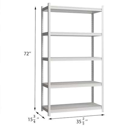 5 Tier Metal Storage Shelves Adjustable Garage Shelving, Heavy Duty Industrial Utility Rack Organization for Kitchen, Pantry, Closet, Garage, Office (White) - color: White-S 5 Tier
