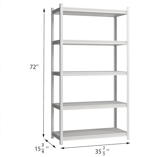 5 Tier Metal Storage Shelves Adjustable Garage Shelving, Heavy Duty Industrial Utility Rack Organization for Kitchen, Pantry, Closet, Garage, Office (White) - color: White-S 5 Tier