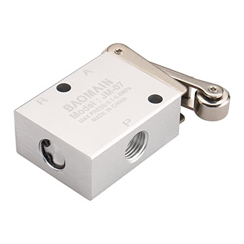 BAOMAIN Pneumatic Mechanical Valve JM-07, Roller Lever Type2 Position 3 Way Normally Closed, PT 1/4 Inch Port, Air Control Valve(MSV98322R) - size: Roller Lever,Small (3-Way)