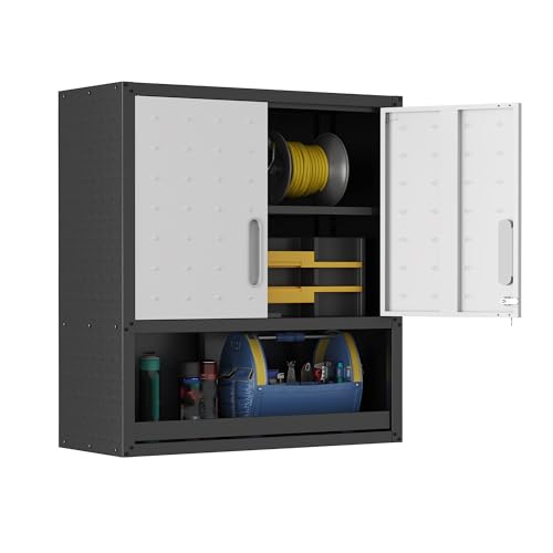 Garage Wall Cabinet with 2 Locking Doors Metal Storage Cabinet - color: Black/Gray, style: 2 doors wall cabinet