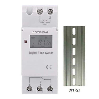Programmable 7 Day, 24 hrs Timer 24V 16A Relay Switch, DIN Mount 1 Channel