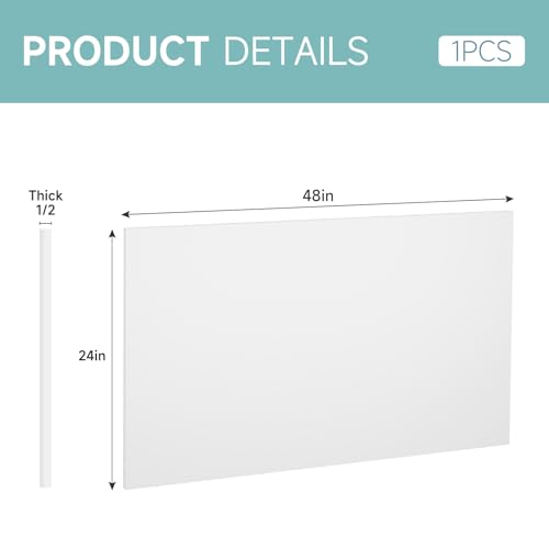 1Pcs White HDPE Sheet 1/2" Thick 24" x 48" - color: White, size: 24'' X 48''