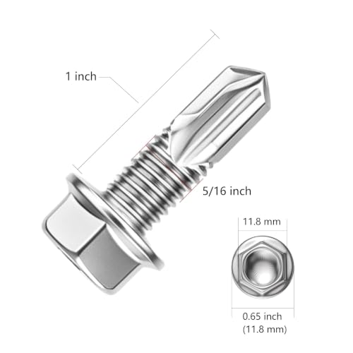 Wensilon 2lbs 5/16×1" Stainless Steel Self Drilling Screws, 70 PCS - color: Silver, size: 5/16×1"