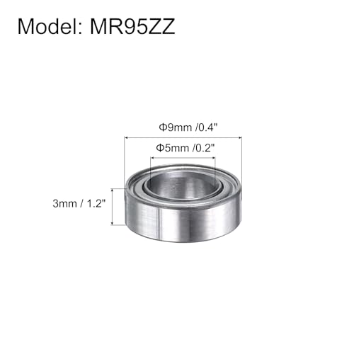 uxcell MR95ZZ Deep-Groove Ball Bearings for Rollers, 5mm x 9mm x 3mm Seal Bearings with Fiber Gloves, Double Metal Sealed Bearing Steel Skateboard Bearings 10Pcs - size: MR95ZZ