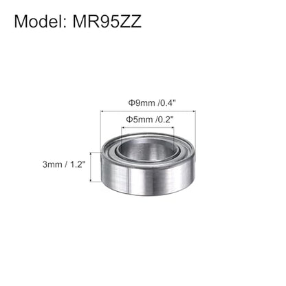 uxcell MR95ZZ Deep-Groove Ball Bearings for Rollers, 5mm x 9mm x 3mm Seal Bearings with Fiber Gloves, Double Metal Sealed Bearing Steel Skateboard Bearings 10Pcs - size: MR95ZZ