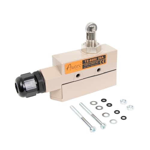 Awoco Heavy Duty Commercial Door Micro Switch with Parallel Roller Plunger for Sliding Doors/Windows for Air Curtains, 250V 20A IP 65 Limit Switch Type NO and Type NC (TZ-6002-20A) - style: TZ-6002-20A