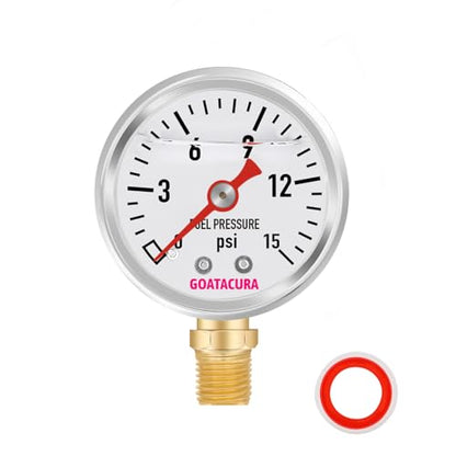 0-15psi Glycerin Filled Fuel Pressure Gauge, 1-1/2" Dial Size, 304 Stainless Steel Case, 1/8" NPT Lower Mount, with High Accuracy, for Measuring Fuel Pressure… - size: 0-15psi, style: Lower Mount