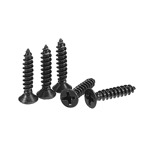 uxcell M3.5 x 18mm Wood Screws Phillips Flat Head Carbon Steel Self Tapping Screws Black 200pcs - size: M3.5 x 18mm