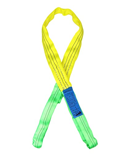 QWORK 2 Pack 2" x 5' Lifting Slings Straps Polyester Web Slings, Heavy Duty Flat Eye Lift Sling, Web Slings, Winch Strap 4400 Lbs Vertical, 3520 Lbs Choker, 8800 Lbs Basket