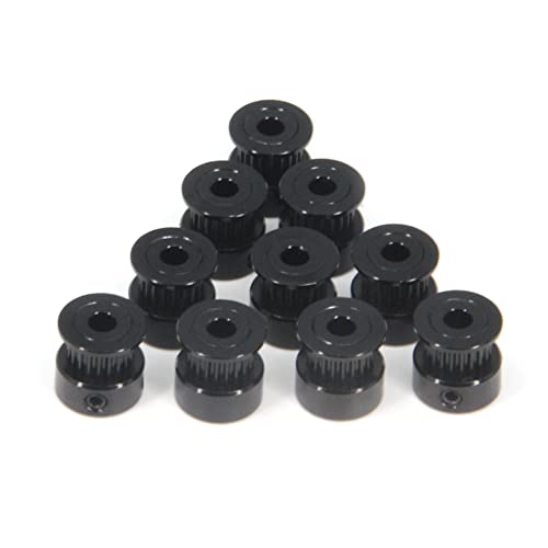 10pcs/Set GT2 Pulleys Wheel 20 Teeth 5mm Bore Black Aluminum Timing Belt Idler Pulleys for 3D Printer 6mm Width Timing Belt (20T-5mm Bore-Black) - size: 20T-5mm Bore-Black