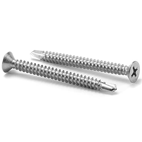 #10 x 2 Sheet Metal Screws 100Pcs 410 Stainless Steel Flat Head Tek Screws Fast Self Tapping Screws by SG TZH - size: #10 x 2"