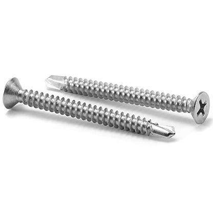 #8 x 2 Sheet Metal Screws 100Pcs 410 Stainless Steel Flat Head Tek Screws Fast Self Tapping Screws by SG TZH - size: #8 x 2"
