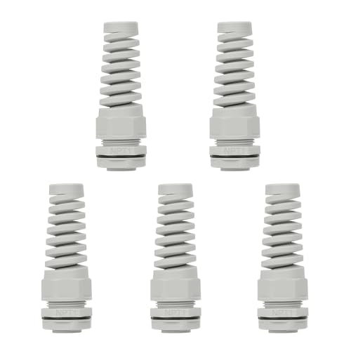 LeMotech 5Pcs NPT 1" IP68 Waterproof Cable Gland Flex Spiral Strain Relief Grey Nylon Joint with Gaskets for 18-25mm Wire Thread - color: Grey, size: NPT 1" (5-Pack)