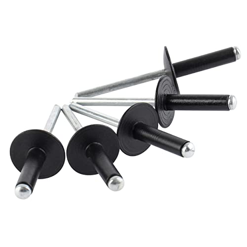 ISPINNER 100pcs 3/16" x 3/4" Large Flange Aluminum Blind Rivets, Pop Rivets Grip Grange 14-16mm (Black) - size: 3/16" x 3/4"