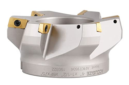 Accusize Industrial Tools 75 Degree Indexable Face Mill with 6 Pcs Apkt1604 Carbide Inserts, 4'' Cutting Diameter by 1-1/2'' Arbor Hole, 0028-2603 - size: 4"