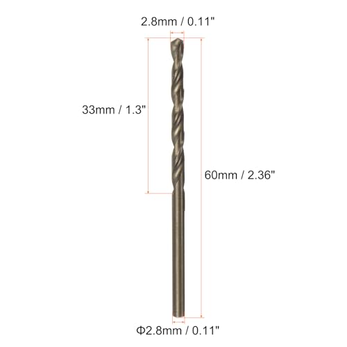 HARFINGTON 10pcs Cobalt Jobber Drill Bits 2.8mm / 0.11" M35 High Speed Steel HSS Twist Drilling Bit Tool for Stainless Steel Copper Wood Plastic and Other Hard Materials - size: 2.8mm