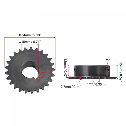 uxcell 25 Tooth Roller Sprocket B Type, #25 Chain, Single Strand 1/4" Pitch, 18mm Bore Black Oxide C45 Carbon Steel, Keyway with Set Screws for ISO 04C - size: 18mm