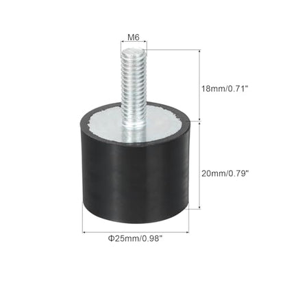 uxcell M6 Thread Rubber Mounts, Vibration Isolators, Cylindrical Shock Absorber with Studs 25 x 20mm 8pcs - size: M6x25x20mm