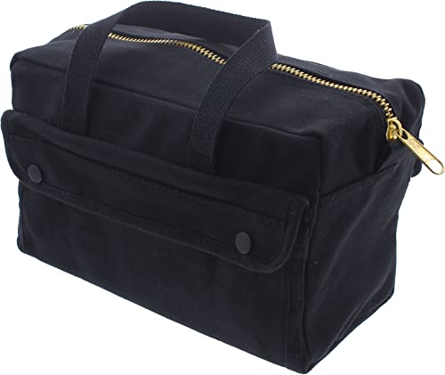 Heavy Duty Small Tool Bag Tactical Cotton Canvas Mechanics Bag, 11" x 7" x 6", Black - Brass Zipper - color: Black - Brass Zipper