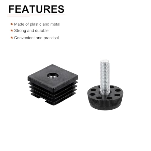 DTGN 40x40mm(LxW) Adjustable Leveling Feet - 4Sets - Good for Furniture - Square Insert Kit Furniture Glide - Black