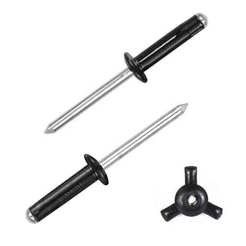 ALLCLEAN 3/16" x 3/4" Tri-Fold Rivets Assortment - 150Pcs,Black Tri-fold Exploding Pop Rivets Solid Aluminum Tri Grip Rivets Bulb Style Rivets for Kayak Marine Boat - color: Black, size: 3/16"x3/4"-150pcs