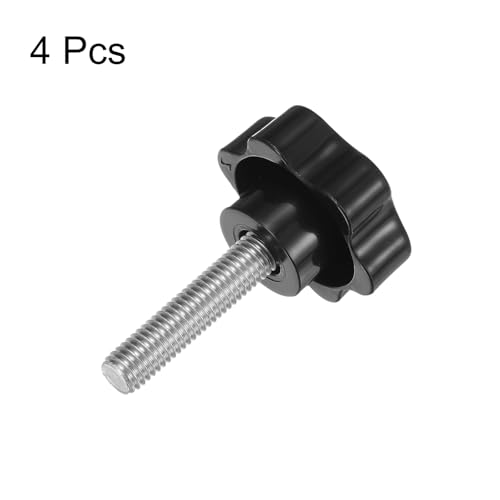 HARFINGTON 4pcs Star Knobs M10 x 40mm 304 Stainless Steel Threaded Stud 46mm Plastic 6-Star Head Hand Tightening Thumb Screw Clamping Jig Knob Handle, Black - size: M10 x 40mm x 46mm